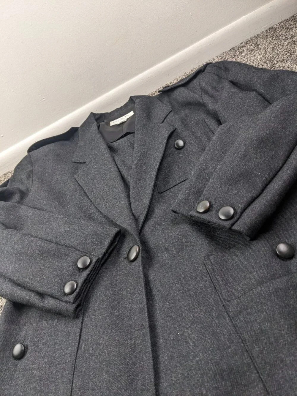 Vintage Christian Dior Blazer Jacket Military Flannel Wool Womens 10 USA Made